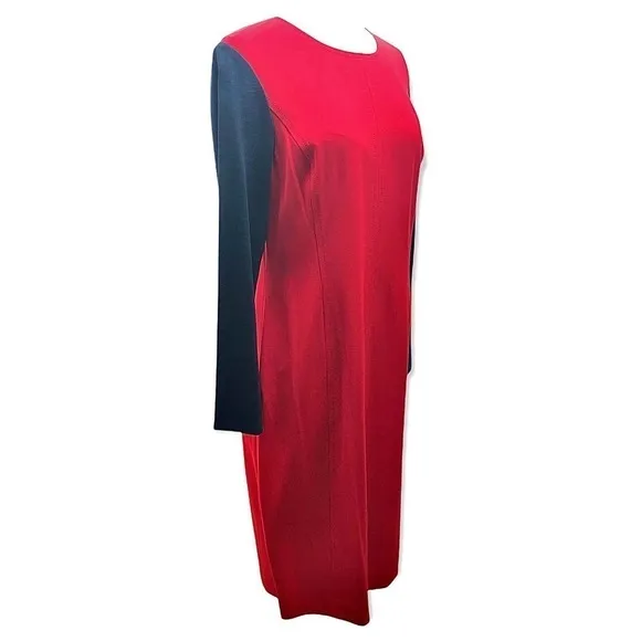 Worth New York NWT Long Sleeve Midi Sheath Dress Red Navy, Size 10