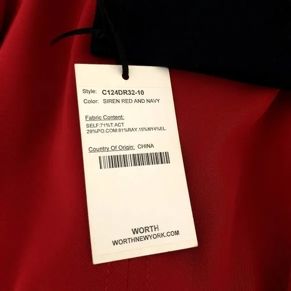 Worth New York NWT Long Sleeve Midi Sheath Dress Red Navy, Size 10