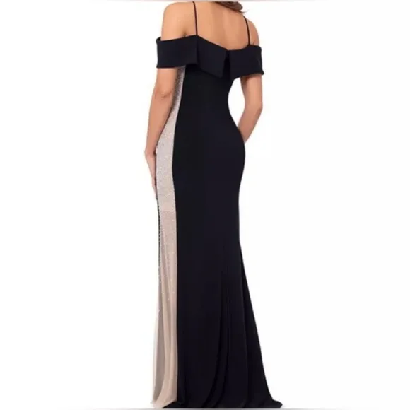 Xscape Evenings Faraj Side Beaded Cold Shoulder GownNWT