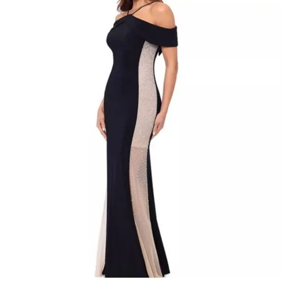 Xscape Evenings Faraj Side Beaded Cold Shoulder GownNWT