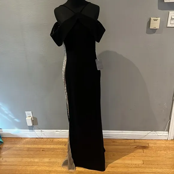 Xscape Evenings Faraj Side Beaded Cold Shoulder GownNWT