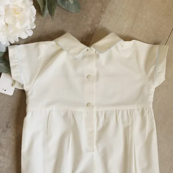 Yellow Smocked Romper Creeper Embroidery Blue Piping Boutique 9 Months New