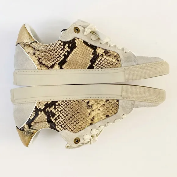 ZADIG &amp; VOLTAIRE BLACK BROWN WHITE GRAY SNAKE PRINT LEATHER LOW TOP SNEAKER shoe