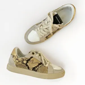 ZADIG &amp; VOLTAIRE BLACK BROWN WHITE GRAY SNAKE PRINT LEATHER LOW TOP SNEAKER shoe