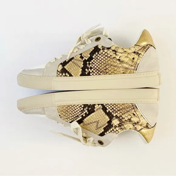 ZADIG &amp; VOLTAIRE BLACK BROWN WHITE GRAY SNAKE PRINT LEATHER LOW TOP SNEAKER shoe