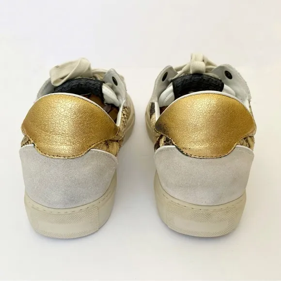 ZADIG &amp; VOLTAIRE BLACK BROWN WHITE GRAY SNAKE PRINT LEATHER LOW TOP SNEAKER shoe