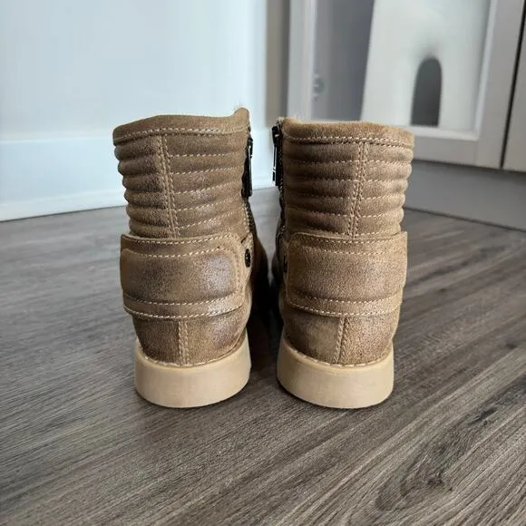 Zadig &amp; Voltaire Brown Quilted Ankle Boots NEW Leather Suede Faux Fur Lined 36