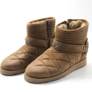 Zadig &amp; Voltaire Brown Quilted Ankle Boots NEW Leather Suede Faux Fur Lined 36
