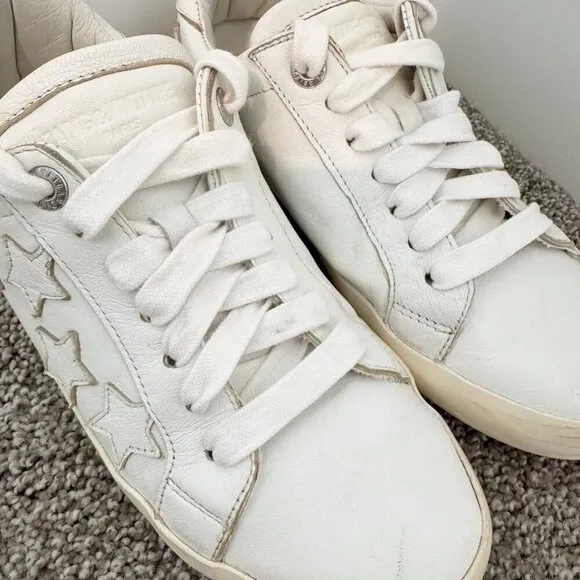 Zadig &amp; Voltaire Leather Distressed Star Applique Lace Up Sneakers White 38 / 7