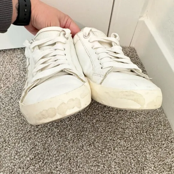 Zadig &amp; Voltaire Leather Distressed Star Applique Lace Up Sneakers White 38 / 7