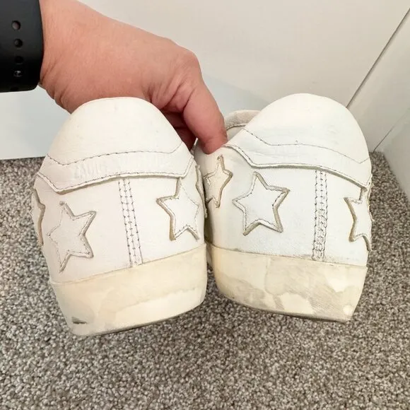 Zadig &amp; Voltaire Leather Distressed Star Applique Lace Up Sneakers White 38 / 7