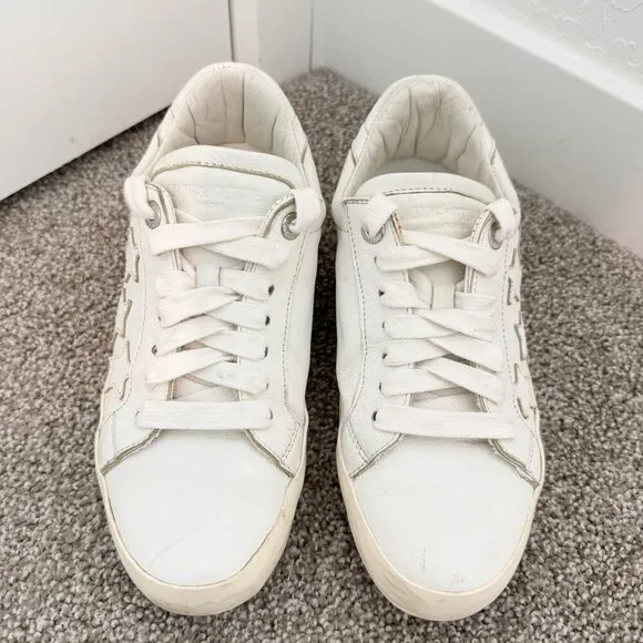 Zadig &amp; Voltaire Leather Distressed Star Applique Lace Up Sneakers White 38 / 7