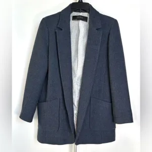 Zara 80’s Style Open Front Pocket Notch Lapel Boucle Tweed Roll Sleeve Blazer M