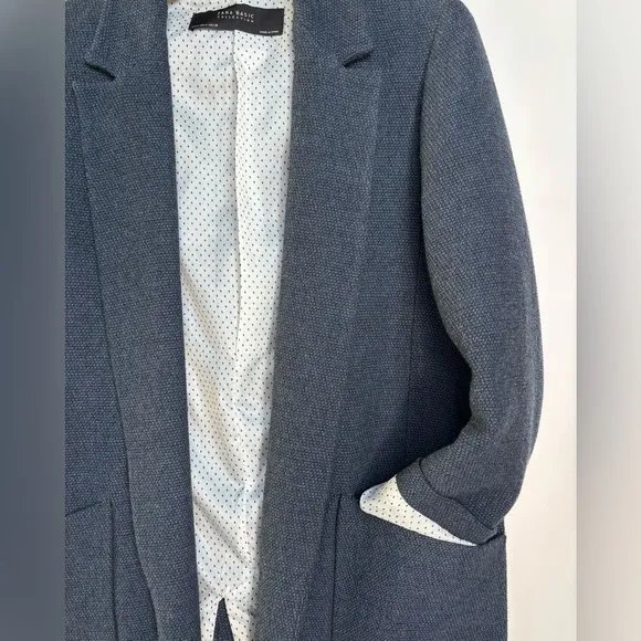 Zara 80’s Style Open Front Pocket Notch Lapel Boucle Tweed Roll Sleeve Blazer M