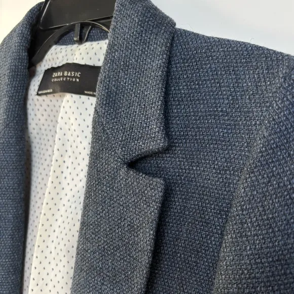 Zara 80’s Style Open Front Pocket Notch Lapel Boucle Tweed Roll Sleeve Blazer M
