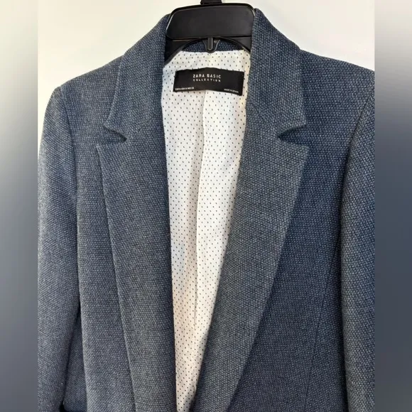 Zara 80’s Style Open Front Pocket Notch Lapel Boucle Tweed Roll Sleeve Blazer M