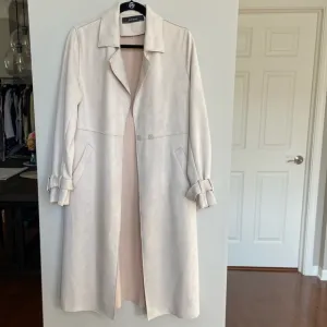 Zara Basic Faux Suede Trench Coat, Neutral Creme, EUC, size M