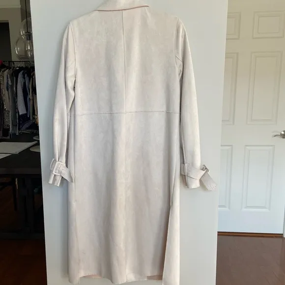 Zara Basic Faux Suede Trench Coat, Neutral Creme, EUC, size M