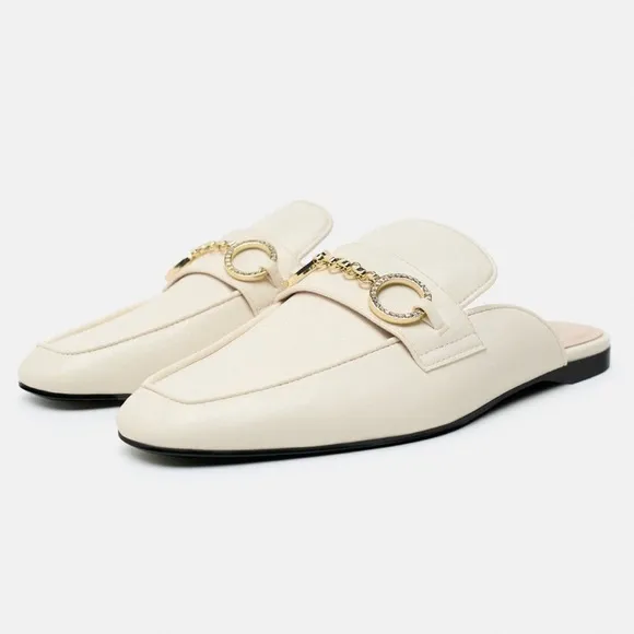 ZARA CHAIN TRIM OPEN BACK LOAFERS