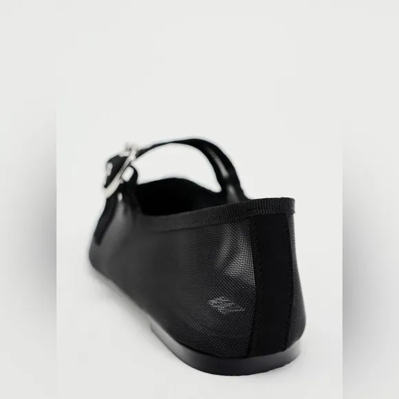 ZARA Mesh Ballerina Ballet Flats with Strap in Black