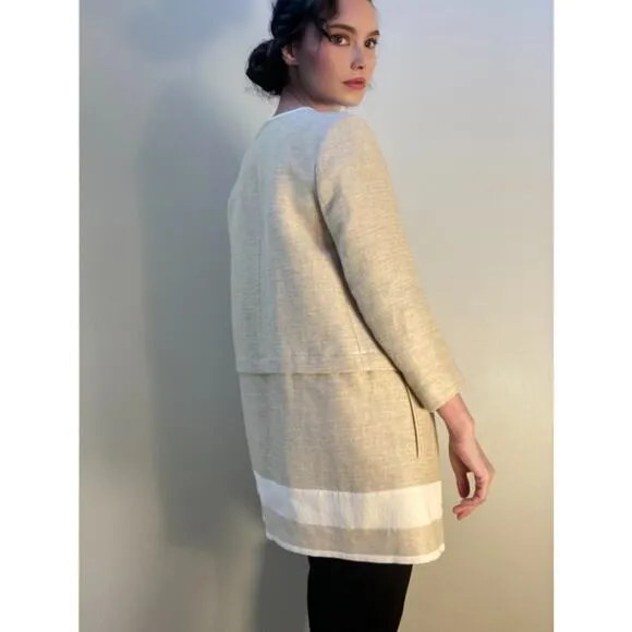 Zara Spring Ecru Mid-length Coat Jacket Linen ~ Minimalist &amp; Marvelous ~ Sz M