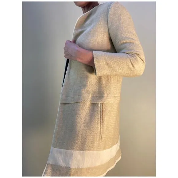 Zara Spring Ecru Mid-length Coat Jacket Linen ~ Minimalist &amp; Marvelous ~ Sz M