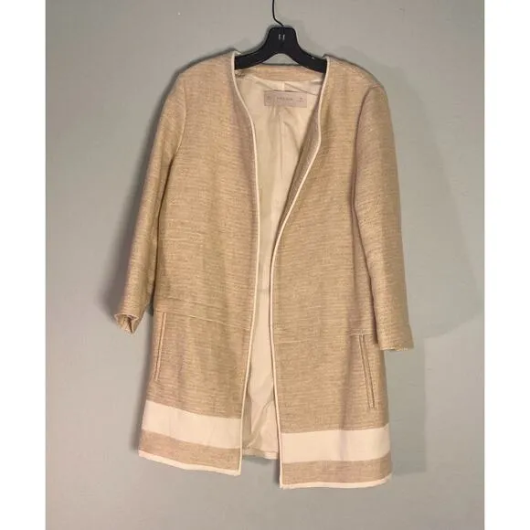 Zara Spring Ecru Mid-length Coat Jacket Linen ~ Minimalist &amp; Marvelous ~ Sz M