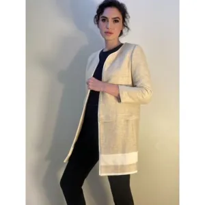 Zara Spring Ecru Mid-length Coat Jacket Linen ~ Minimalist &amp; Marvelous ~ Sz M