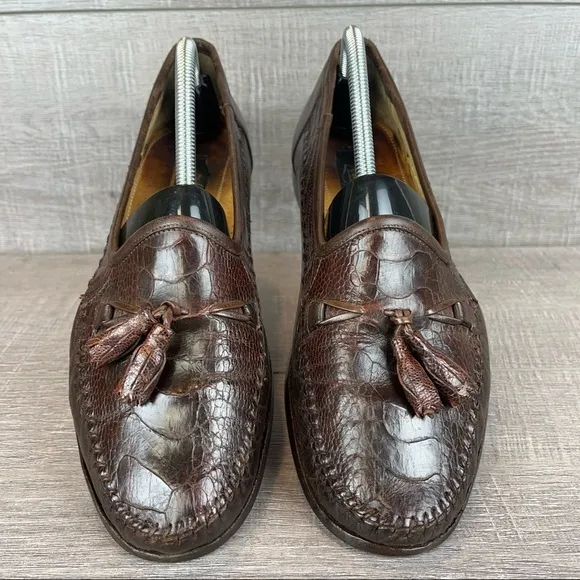 Zelli sz 9.5 brown leather reptile tassel loafers