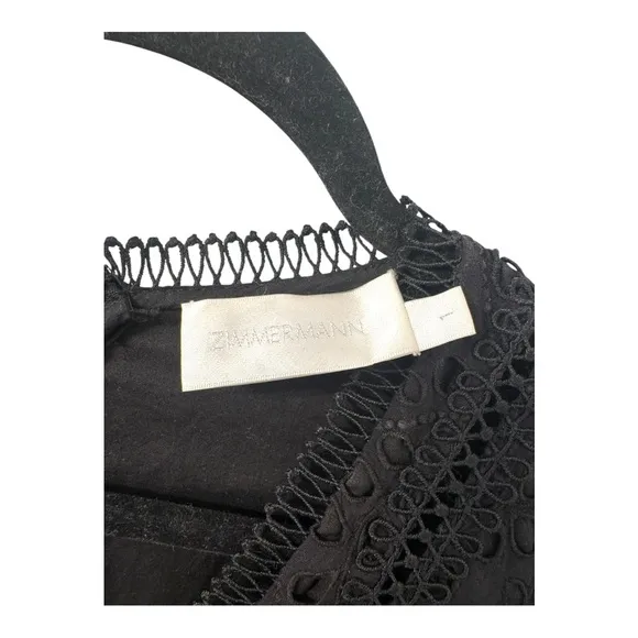 Zimmermann Black Eyelet V-Neck Mini Dress, 1