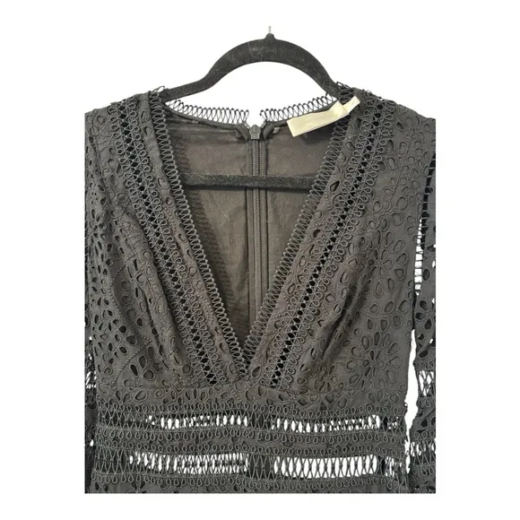 Zimmermann Black Eyelet V-Neck Mini Dress, 1